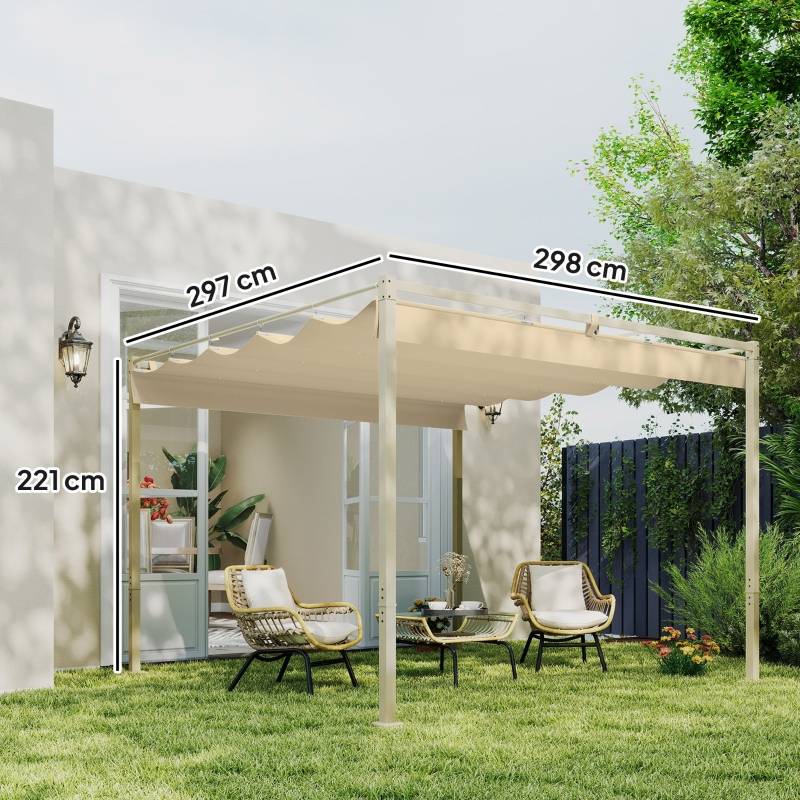 Pergola 3x3m kiosque à toit rétractable kaki UPF30+, auvent ombrage pour jardin - Image 3