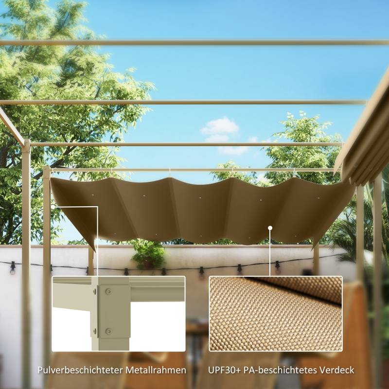 Pergola 3x3m kiosque à toit rétractable kaki UPF30+, auvent ombrage pour jardin - Image 6