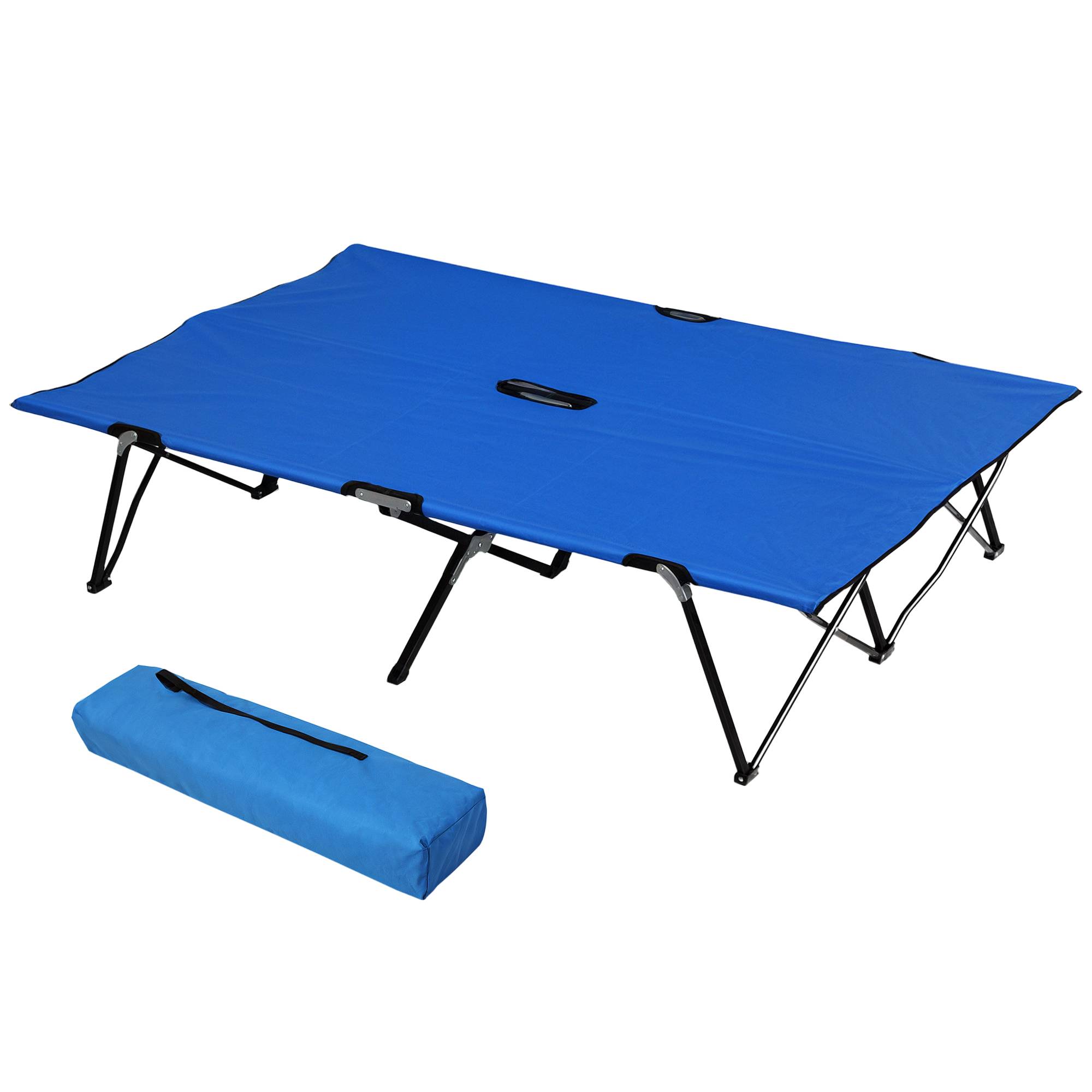 Lit de camp pliant avec sac de transport et cadre en métal, capacité de charge 136 kg, idéal pour la plage et la randonnée, 193 x 125 x 40 cm, bleu - Image 1