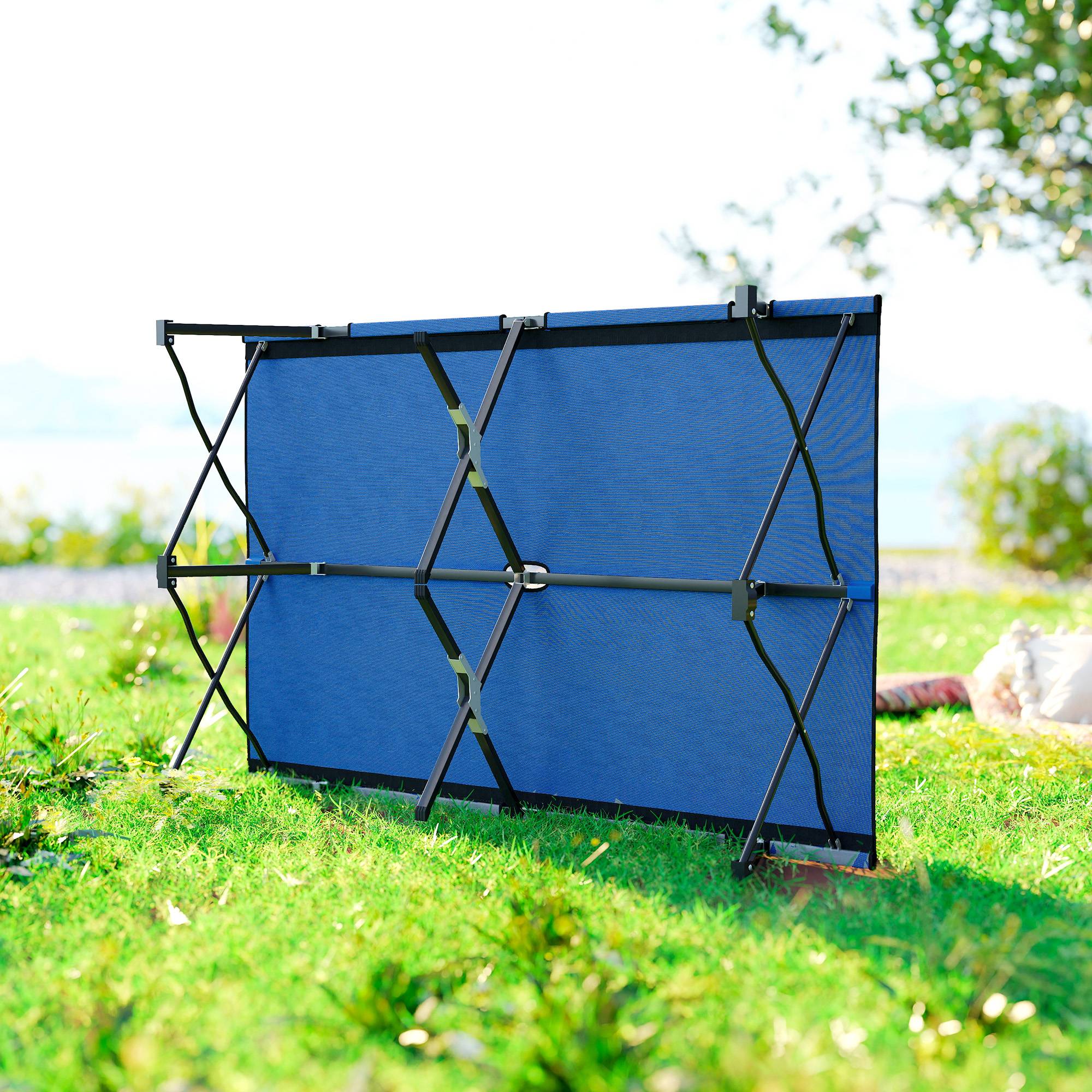Lit de camp pliant avec sac de transport et cadre en métal, capacité de charge 136 kg, idéal pour la plage et la randonnée, 193 x 125 x 40 cm, bleu - Image 9