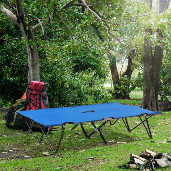 Lit de camp pliant avec sac de transport et cadre en métal, capacité de charge 136 kg, idéal pour la plage et la randonnée, 193 x 125 x 40 cm, bleu - Image 3