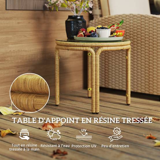 PANGIVO - Table d'appoint extérieure résine tressée jaune 50 x 50 x 44 cm - PANGIVO - Image 6