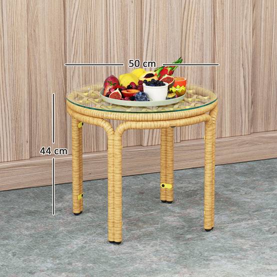PANGIVO - Table d'appoint extérieure résine tressée jaune 50 x 50 x 44 cm - PANGIVO - Image 5