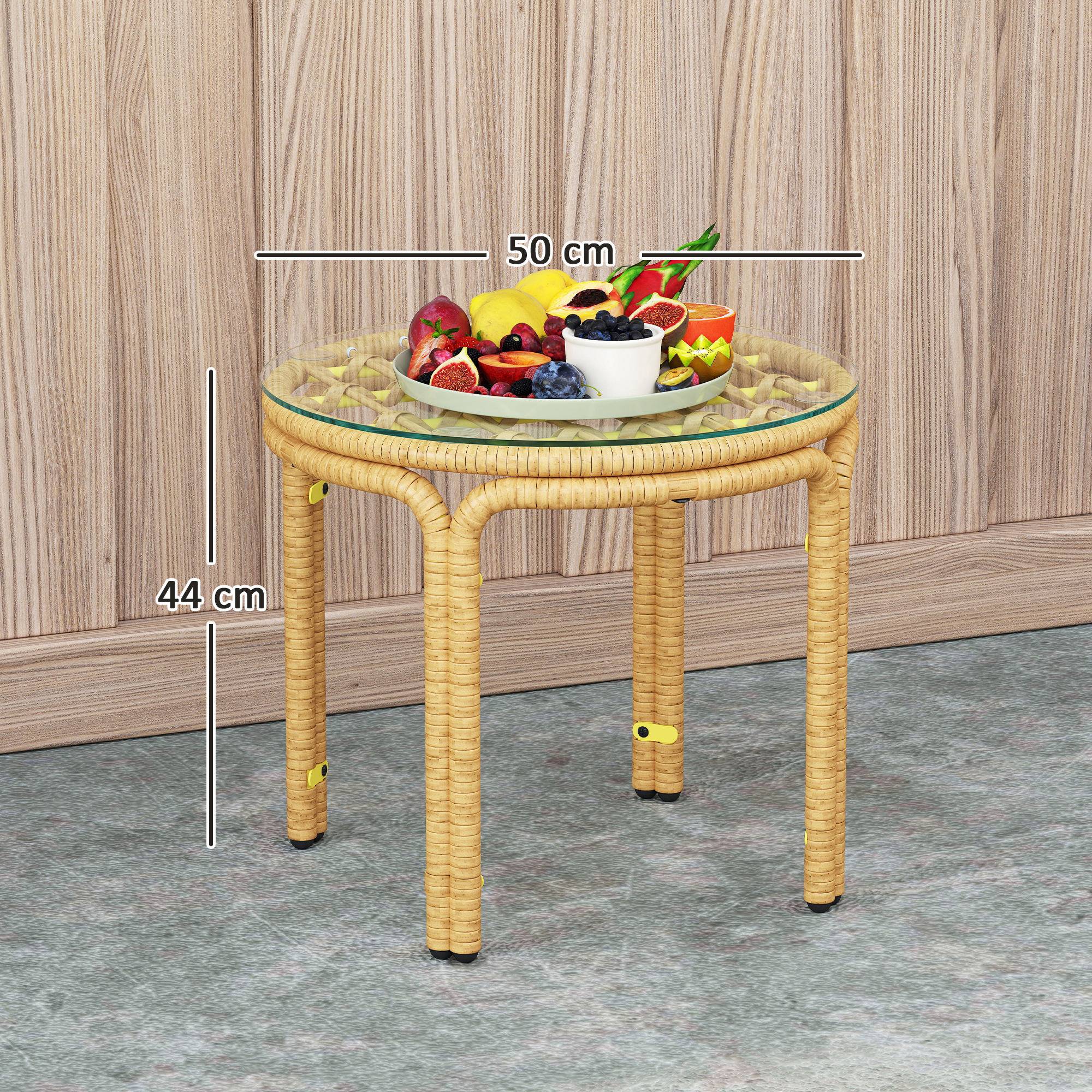 PANGIVO - Table d'appoint extérieure résine tressée jaune 50 x 50 x 44 cm - PANGIVO - Image 5