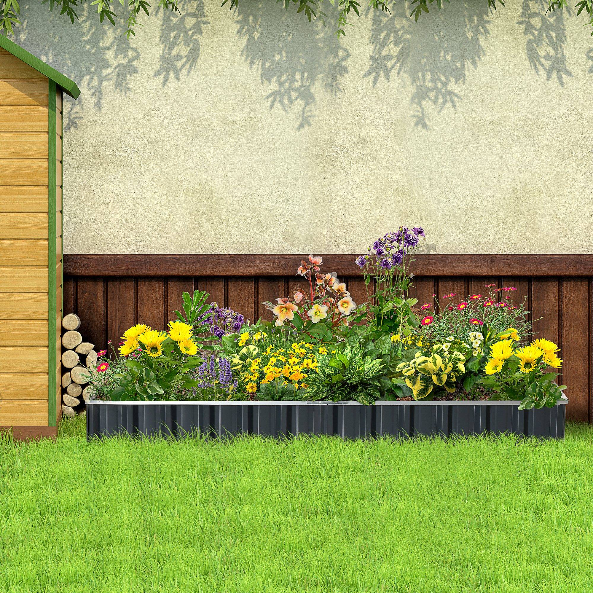 Sans Marque - Potager surélevé modulaire sans fond acier galvanisé 258x90x30 cm gris foncé - Image 3