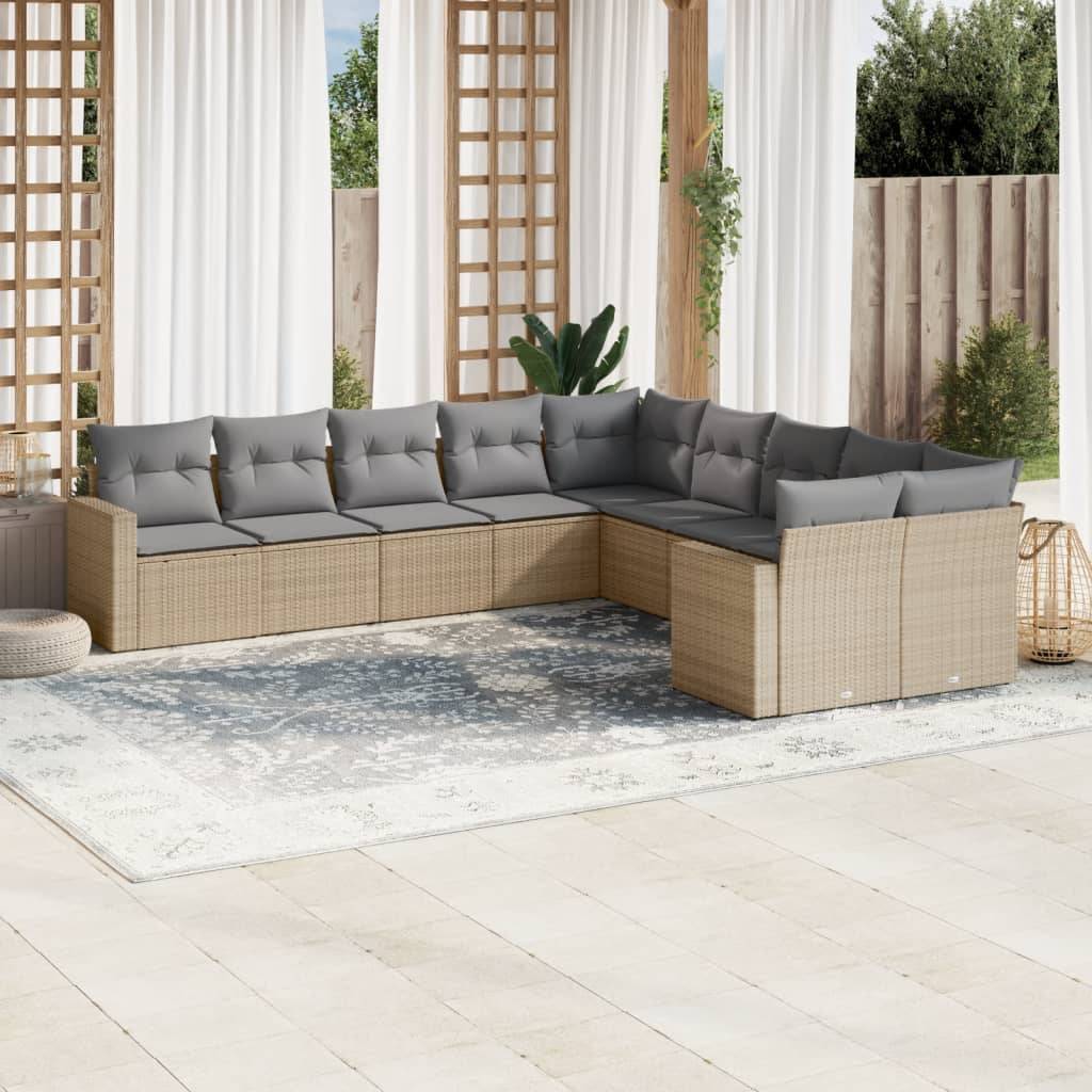 Salon bas de jardin 10 places modulable en résine tressée pour détente extérieure Beige et Gris Clair – ComfortXL Outdoor Living - Image 1