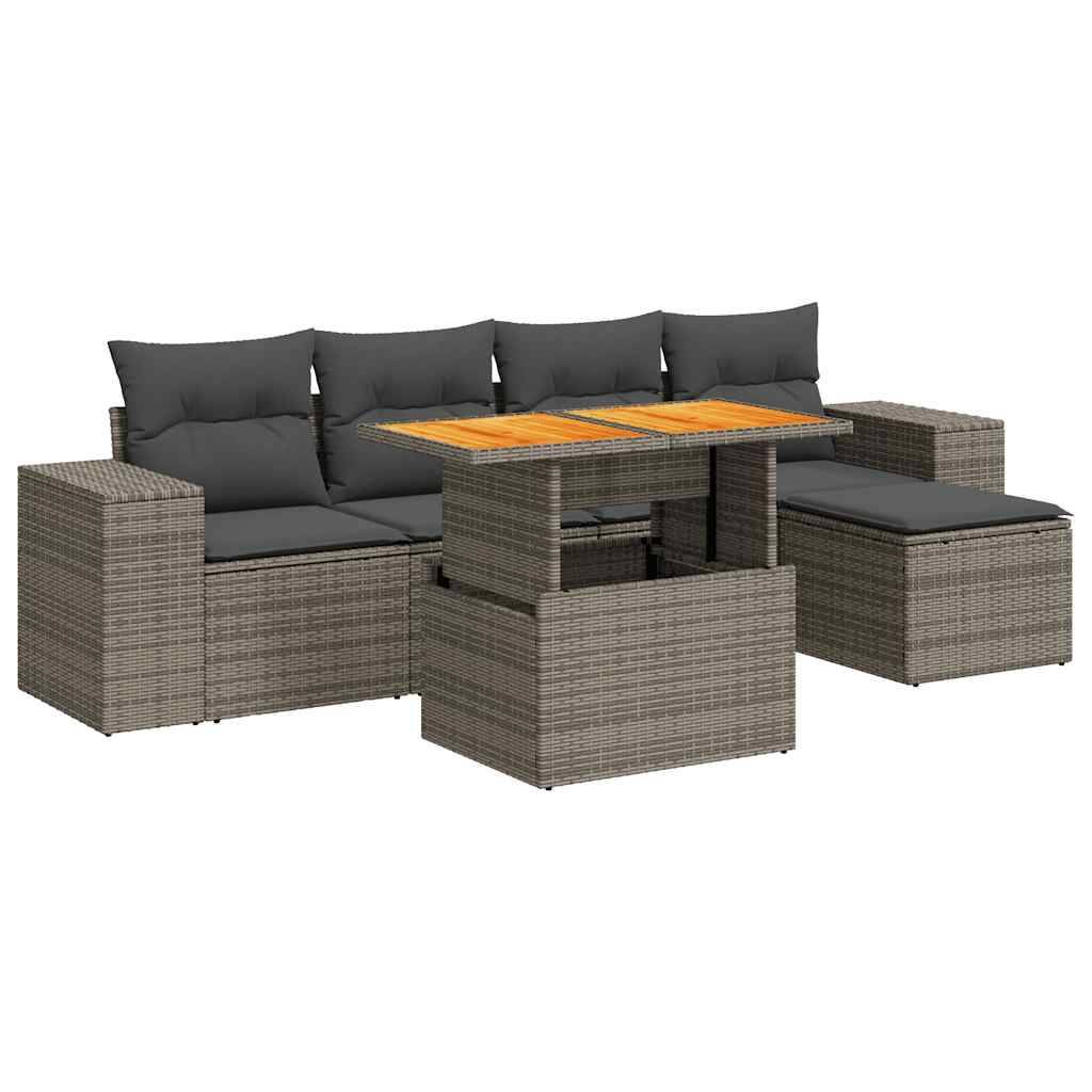 Salon de jardin 6 places résine tressée avec table ajustable et pouf Gris – ComfortXL Outdoor Living - Image 2