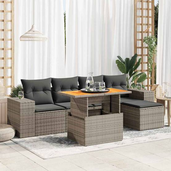 Salon de jardin 6 places résine tressée avec table ajustable et pouf Gris – ComfortXL Outdoor Living - Image 1