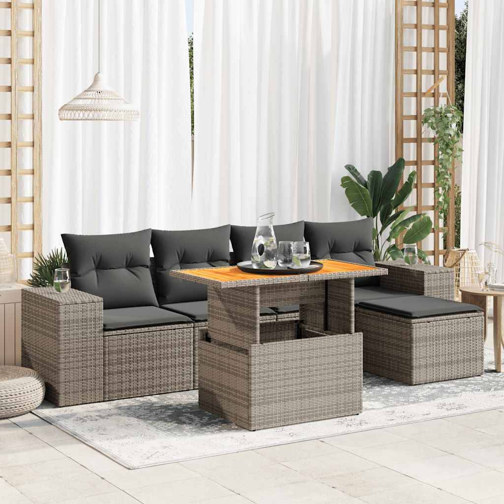 Salon de jardin 6 places résine tressée avec table ajustable et pouf Gris – ComfortXL Outdoor Living