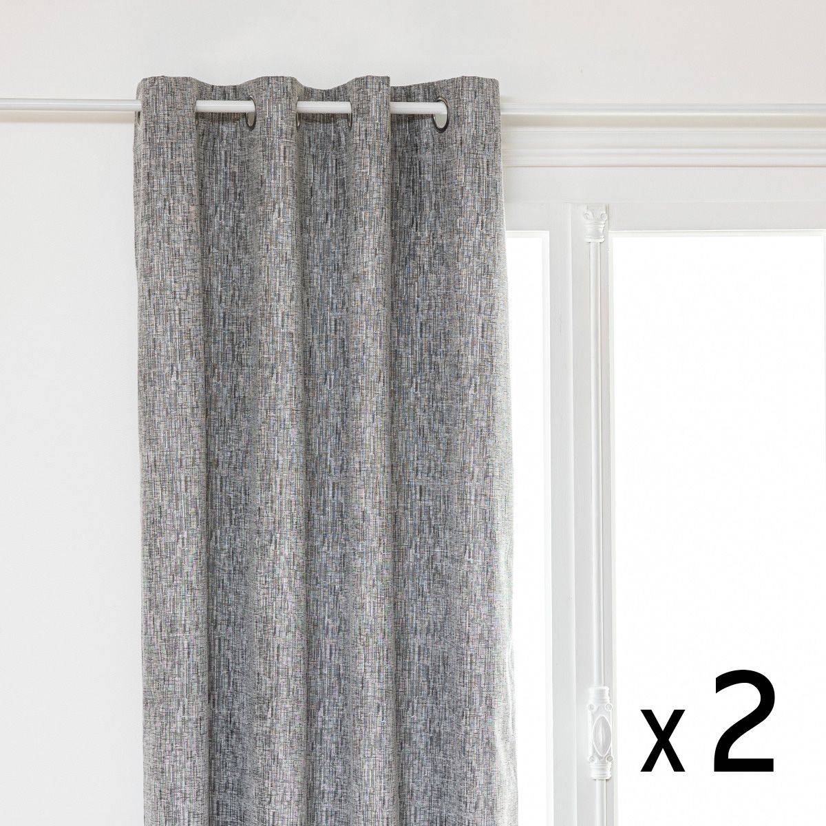 Atmosphera - Lot de 2 Rideaux à  œillets Occultant Jacquard Gris Foncé 140 x 260 cm - Image 1