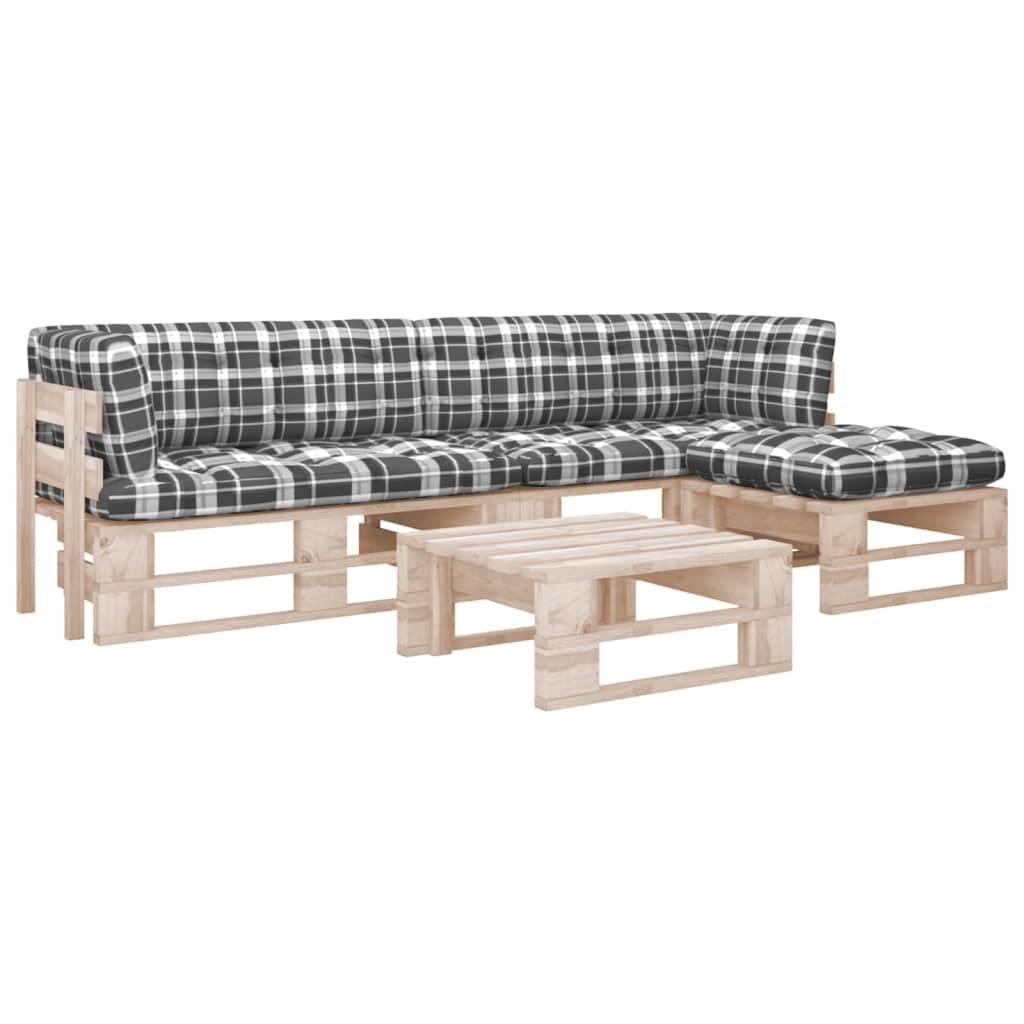 Helloshop26 - Salon de jardin meuble d'extérieur ensemble de mobilier palette 4 pièces avec coussins bois de pin imprégné - Image 1