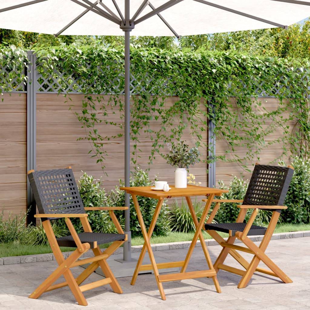 ComfortXL - Salon de Jardin 2 Personnes Résine Tressée et Bois Pliable pour Balcon Noir Table Carrée 60x60cm – ComfortXL Outdoor Living