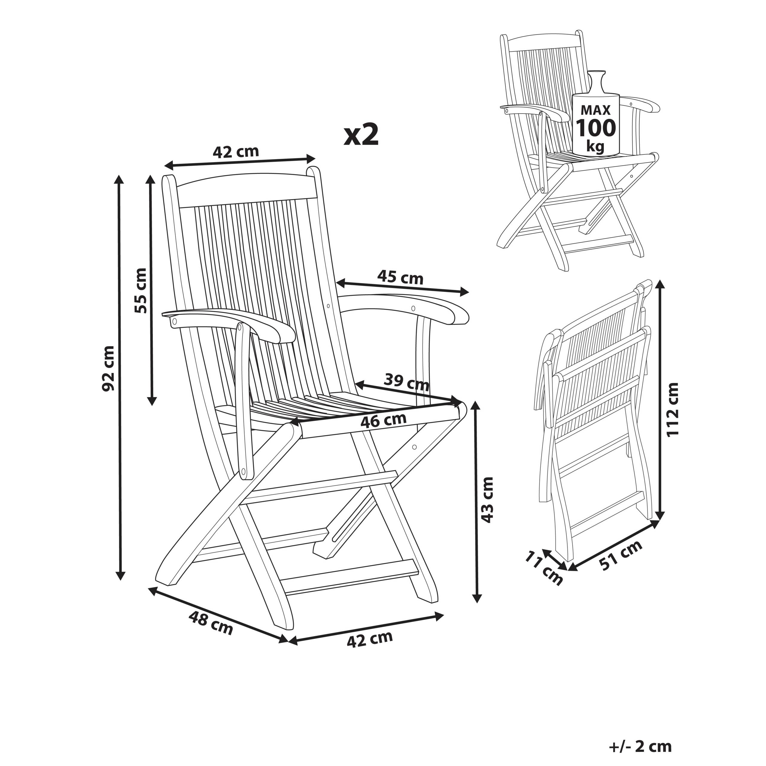 Beliani - Chaise de jardin Acacia Marron clair MAUI II - 46x48x92- Beliani - Image 3