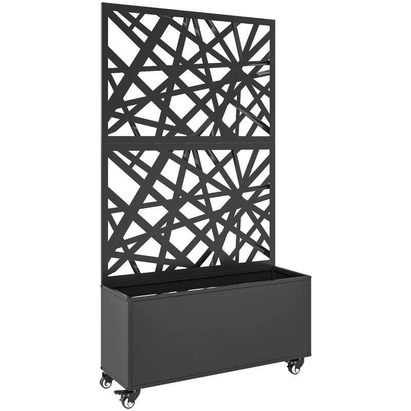 Jardinière avec treillis métal terrasse balcon séparateur espace 90x30x160cm noir - ComfortXL Outdoor Living - Image 2