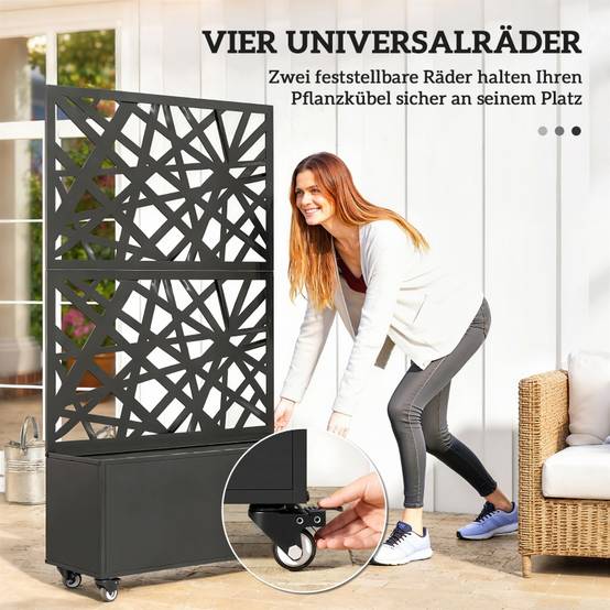 Jardinière avec treillis métal terrasse balcon séparateur espace 90x30x160cm noir - ComfortXL Outdoor Living - Image 6