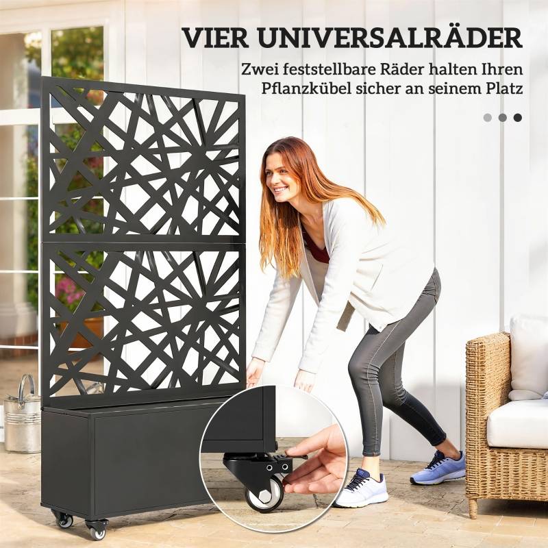 Jardinière avec treillis métal terrasse balcon séparateur espace 90x30x160cm noir - ComfortXL Outdoor Living - Image 6