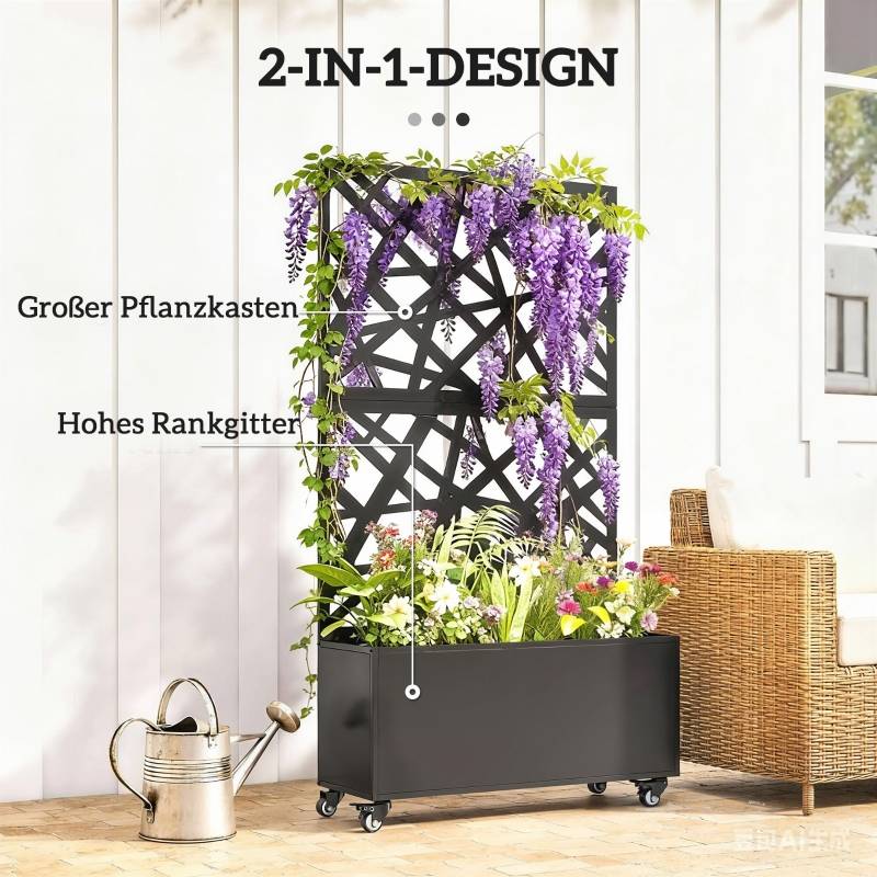 Jardinière avec treillis métal terrasse balcon séparateur espace 90x30x160cm noir - ComfortXL Outdoor Living - Image 4