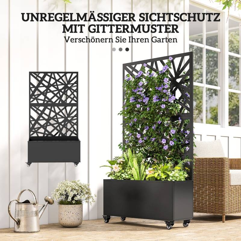 Jardinière avec treillis métal terrasse balcon séparateur espace 90x30x160cm noir - ComfortXL Outdoor Living - Image 5