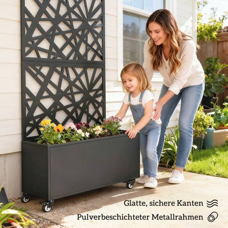 Jardinière avec treillis métal terrasse balcon séparateur espace 90x30x160cm noir - ComfortXL Outdoor Living - Image 7
