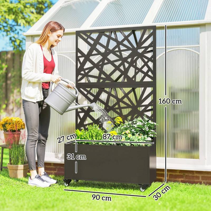 Jardinière avec treillis métal terrasse balcon séparateur espace 90x30x160cm noir - ComfortXL Outdoor Living - Image 3