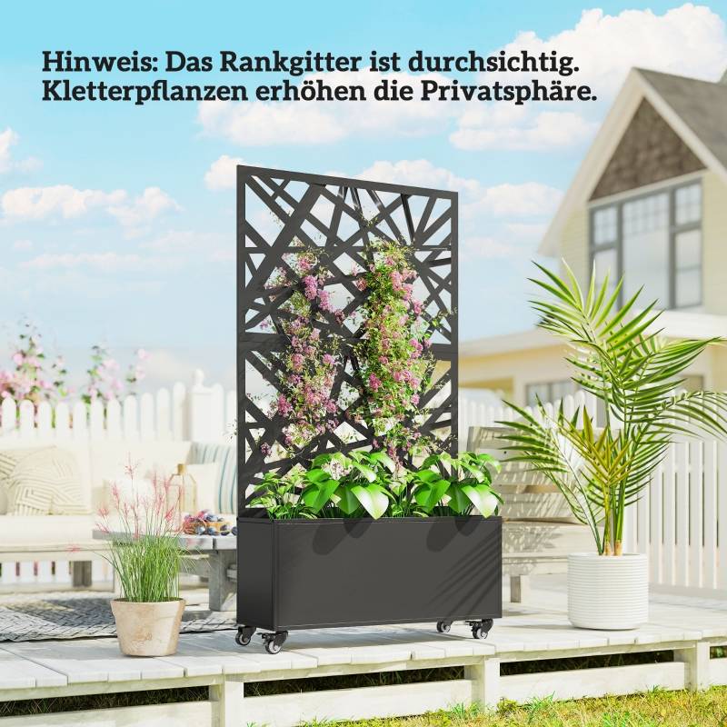 Jardinière avec treillis métal terrasse balcon séparateur espace 90x30x160cm noir - ComfortXL Outdoor Living - Image 8