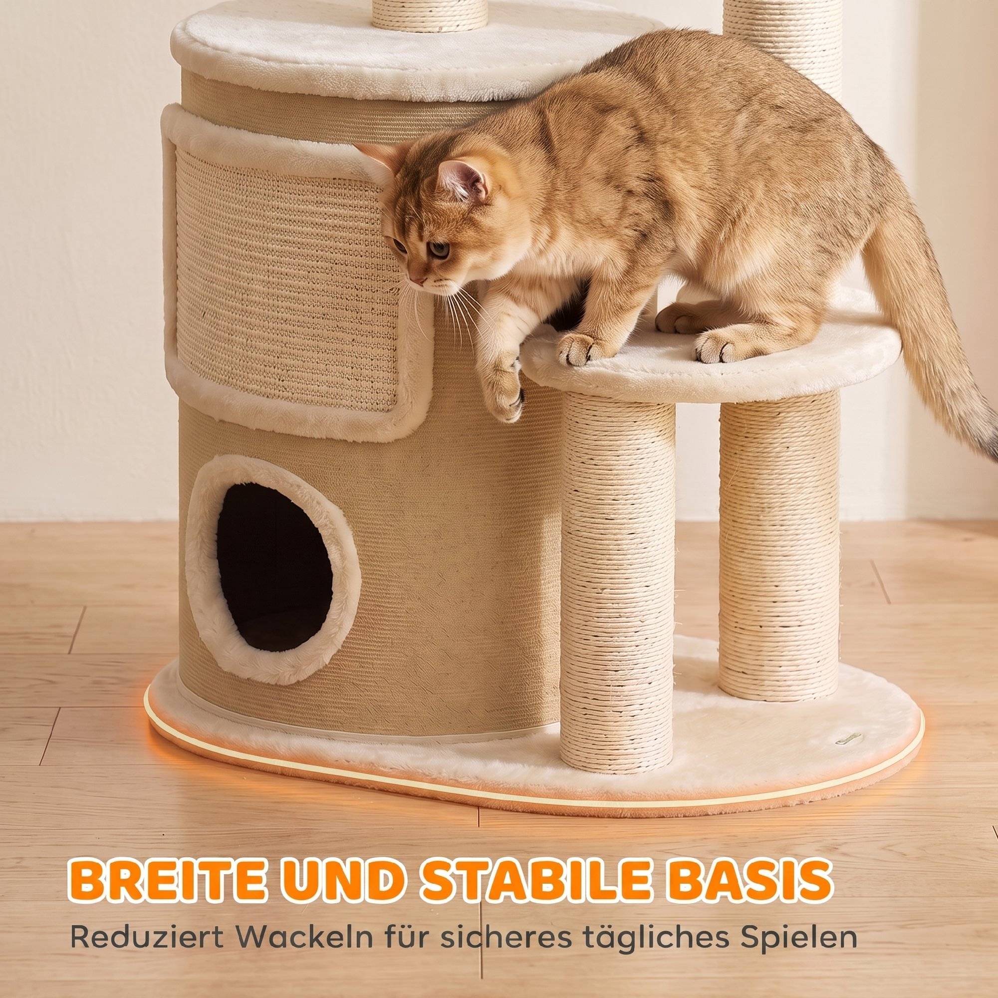 Arbre à chat tonneau 2 étages griffoirs sisal, plateforme griffoir balle, chats 5kg - Image 8