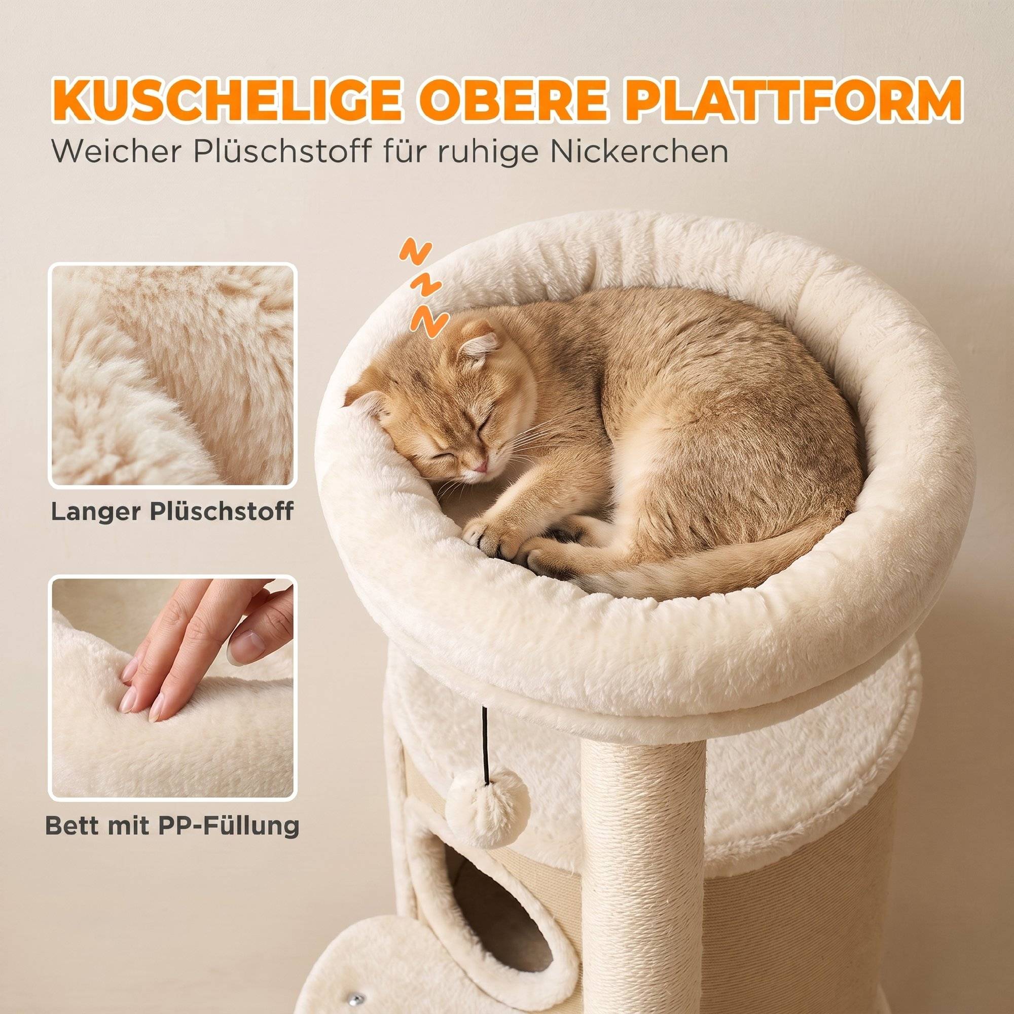 Arbre à chat tonneau 2 étages griffoirs sisal, plateforme griffoir balle, chats 5kg - Image 9
