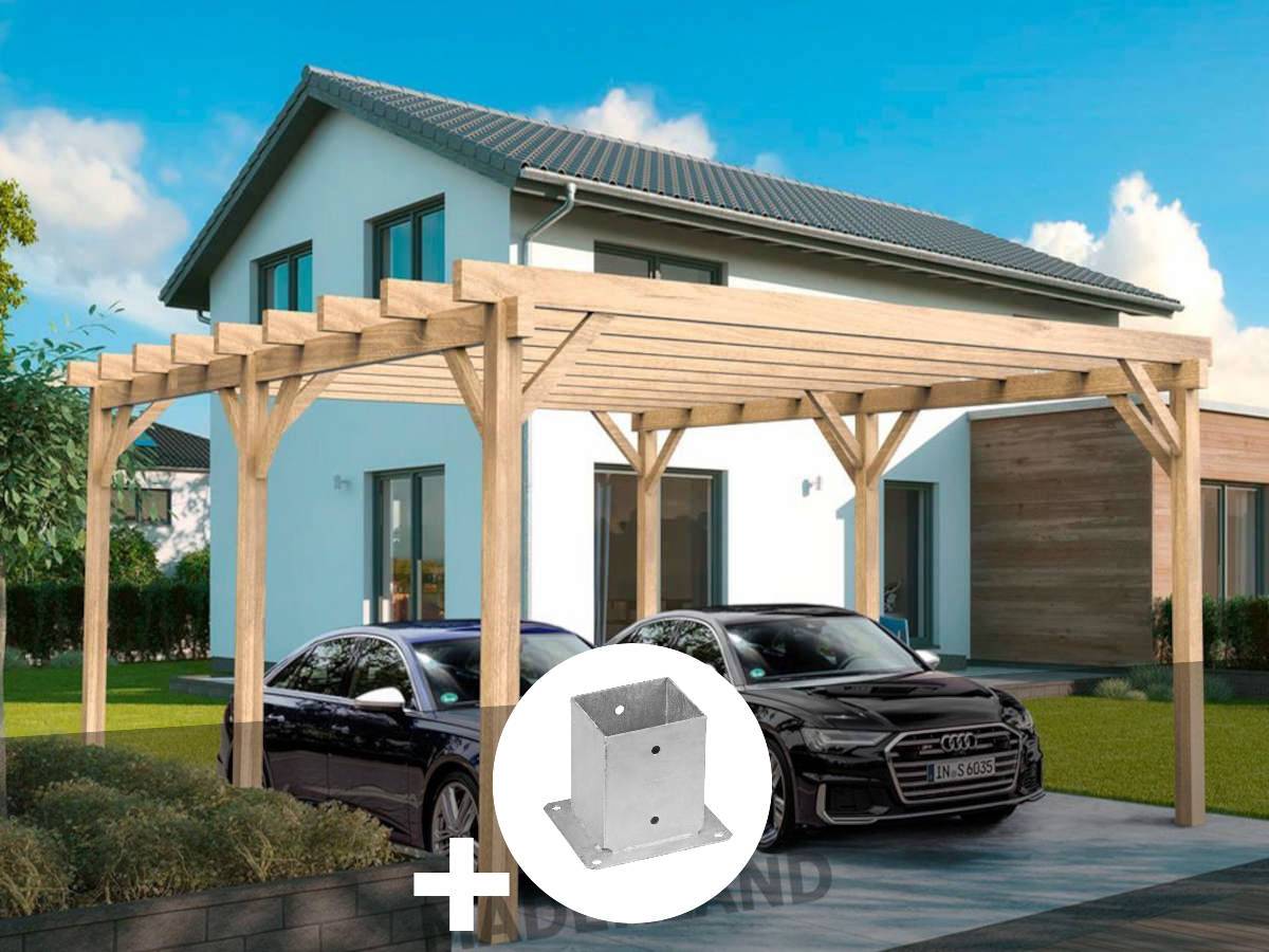 Carport en bois lamellé-collé Nîmes 600 x 400 cm + 6 supports poteaux - Maderland - Image 1