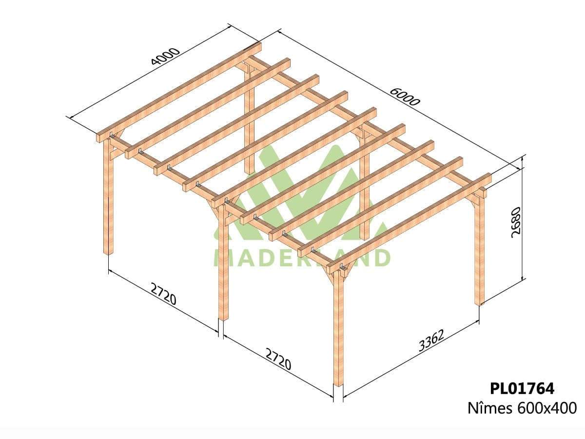 Carport en bois lamellé-collé Nîmes 600 x 400 cm + 6 supports poteaux - Maderland - Image 2