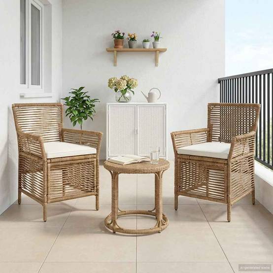 Chaises de jardin polyrotin beige et crème 61 x 58 x 83 cm, Poids:13.6kg - PANGIVO - Image 1