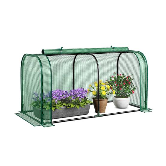 Mini Serre Tunnel 0.65m² Serre de Jardin Portable Porte à Fermeture Eclair Enroulable Solaire en PE Imperméable Vert MAISON CHIC - Image 1
