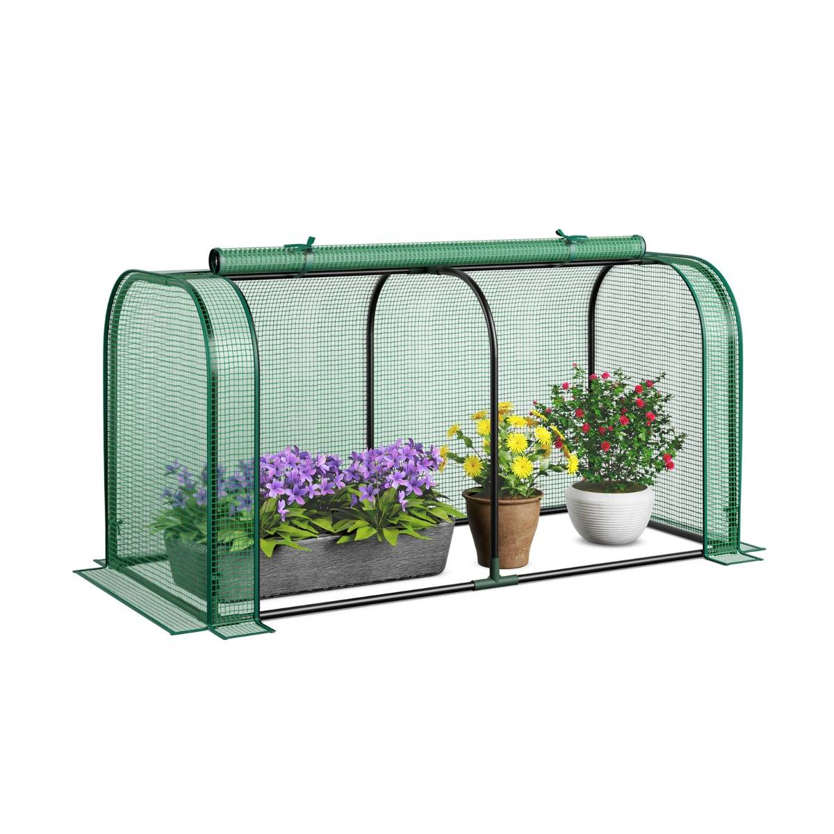 Mini Serre Tunnel 0.65m² Serre de Jardin Portable Porte à Fermeture Eclair Enroulable Solaire en PE Imperméable Vert MAISON CHIC - Image 1