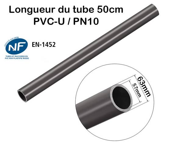 Fitt - Barre Tuyau Rigide Tube PVC Pression PN10 63mm : Longueur 50cm