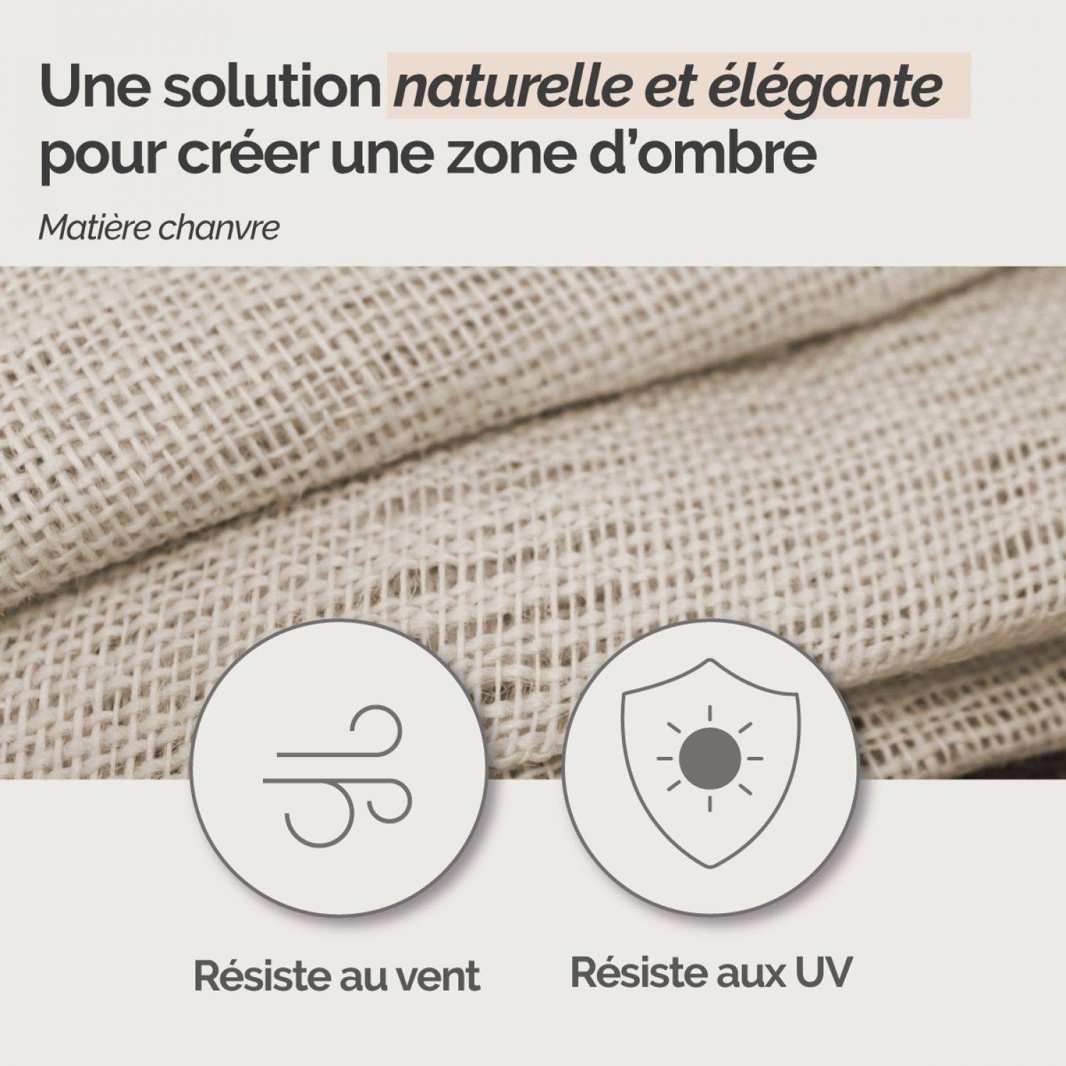 Linxor - Voile d'ombrage en chanvre, rectangulaire pour terrasse, jardin, toile résistante UV - 3 x 5 m - Beige - Linxor - Image 3