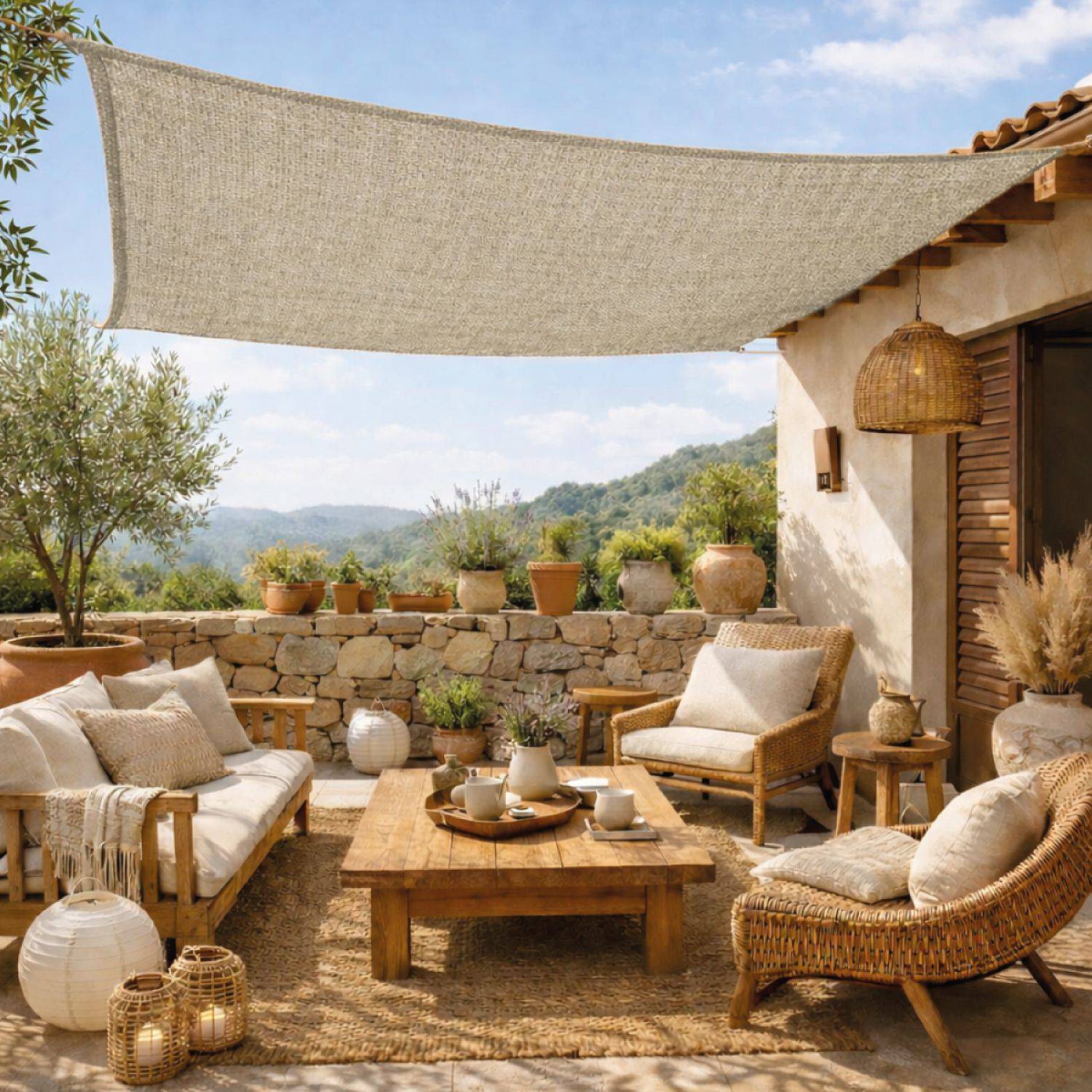 Linxor - Voile d'ombrage en chanvre, rectangulaire pour terrasse, jardin, toile résistante UV - 3 x 5 m - Beige - Linxor - Image 4
