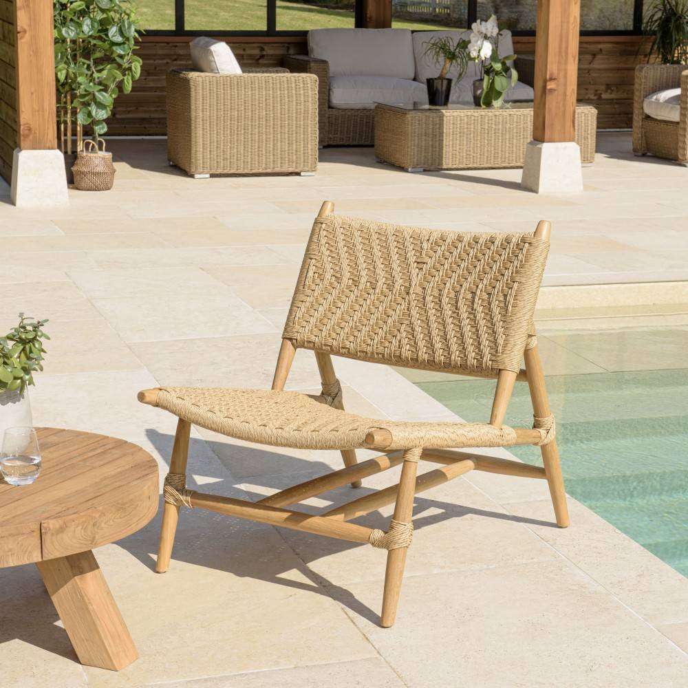 Macabane - VALERIA - Lot de 2 fauteuils lounge jardin en bois teck rotin relief - Image 2