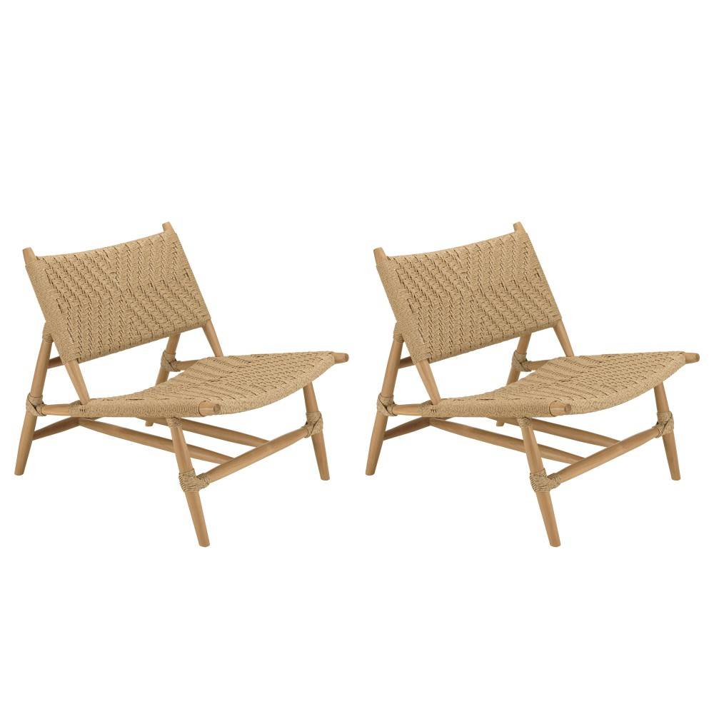 Macabane - VALERIA - Lot de 2 fauteuils lounge jardin en bois teck rotin relief - Image 1