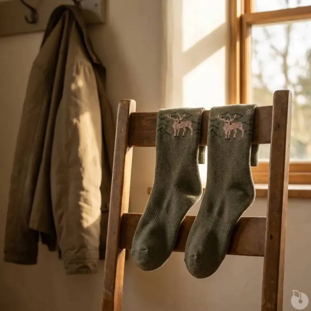 Lot de 2 paires chaussettes chasse kaki motif canard / cerf - Image 5