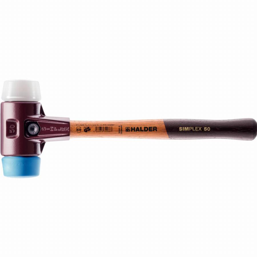 Maillet HALDER SIMPLEX TPE souple/ superplastique avec boîtier en fonte malléable et manche en bois de haute qualité - D=50 mm - 3017.050