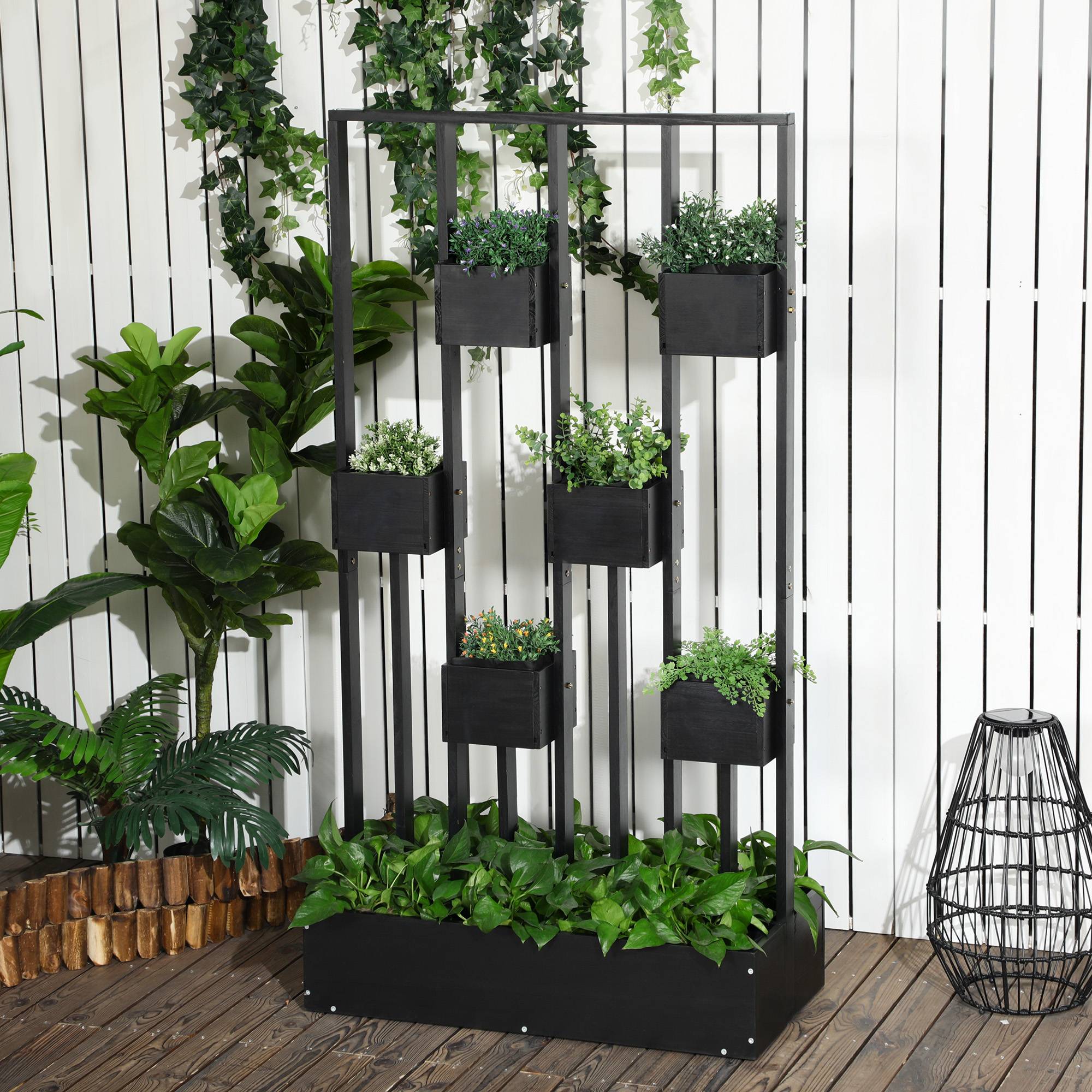 Sans Marque - Pflanzkasten-Kombination modulares Design Standrahmen Naturholz schwarz 90x45x170 cm - Image 3
