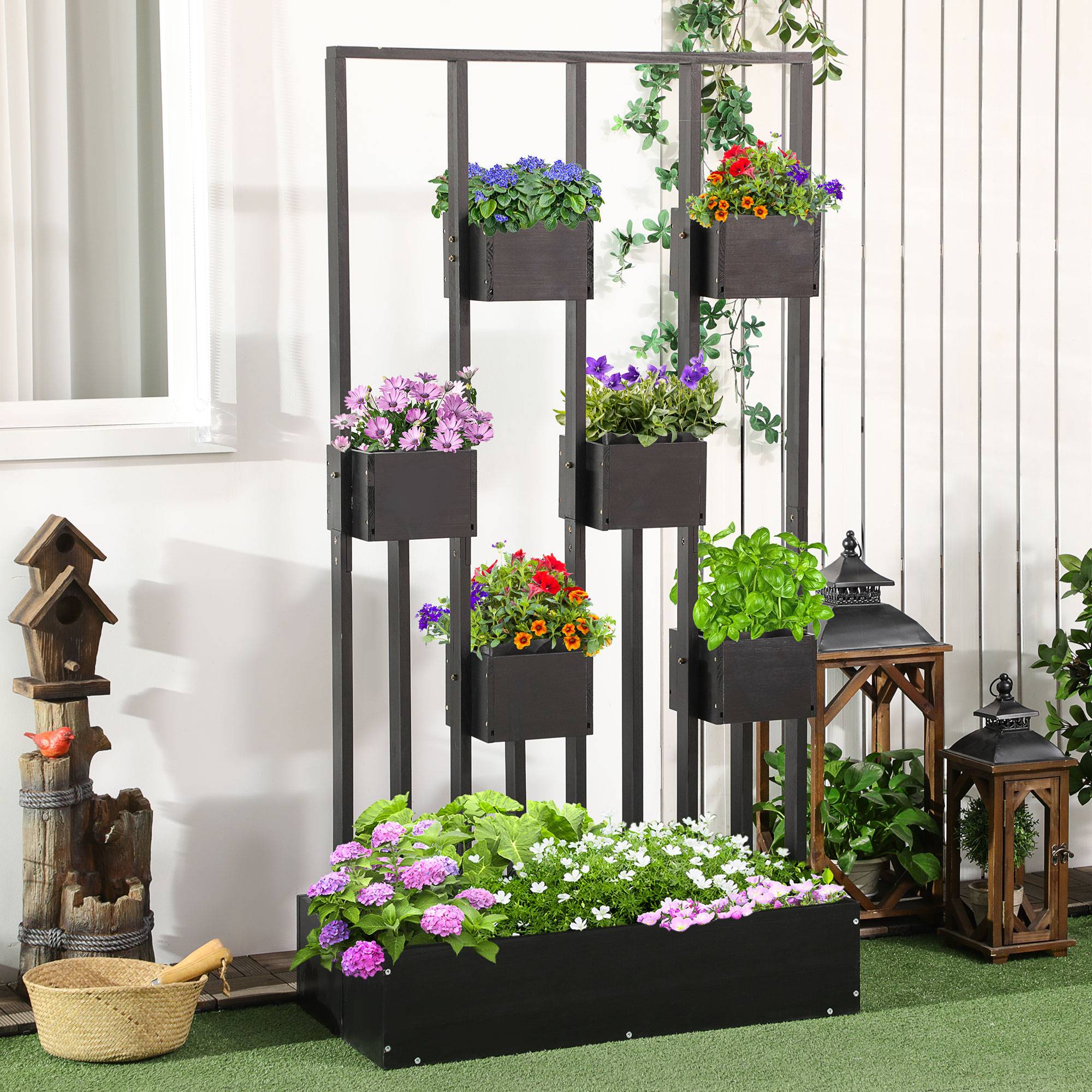 Sans Marque - Pflanzkasten-Kombination modulares Design Standrahmen Naturholz schwarz 90x45x170 cm - Image 4
