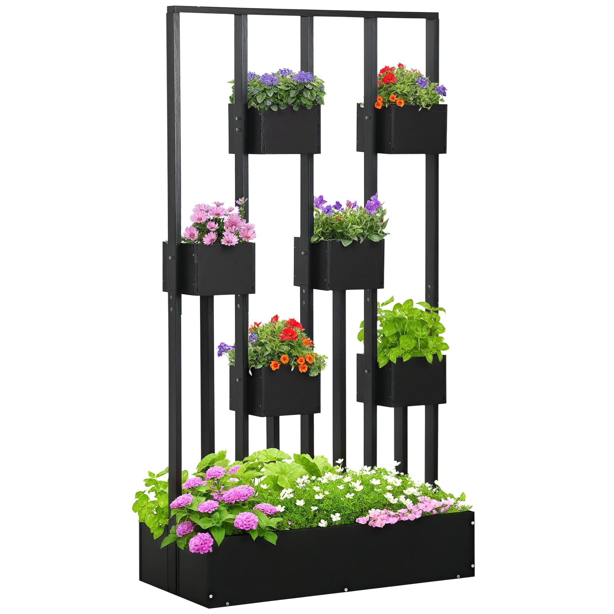 Sans Marque - Pflanzkasten-Kombination modulares Design Standrahmen Naturholz schwarz 90x45x170 cm - Image 1
