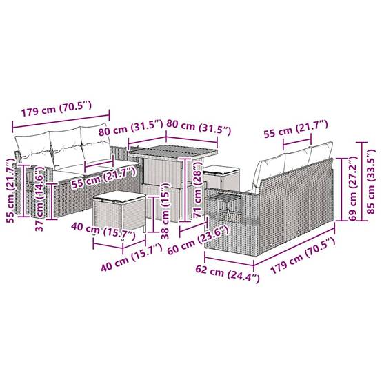 ComfortXL - Salon de jardin 8 places polyrotin et acacia avec hauteur réglable pour repas en extérieur Noir – ComfortXL Outdoor Living - Image 5