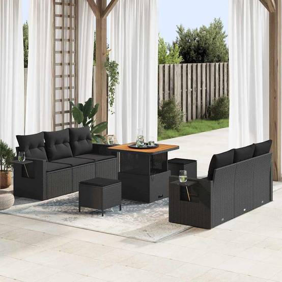 ComfortXL - Salon de jardin 8 places polyrotin et acacia avec hauteur réglable pour repas en extérieur Noir – ComfortXL Outdoor Living - Image 1
