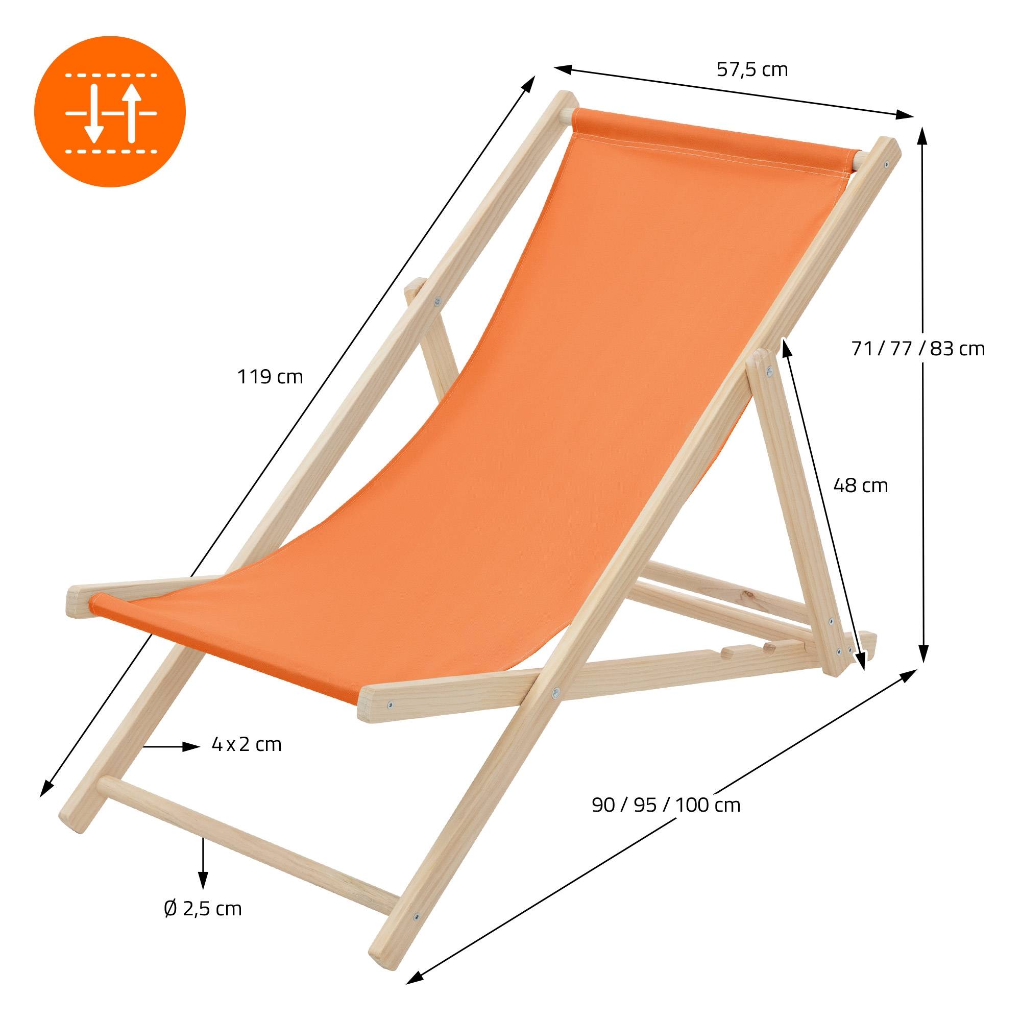 Ecd-Germany - Set 5x Chaise longue de jardin pliable orange en bois chiliennes 3 positions de couchage jusqu'à 120 kg usage intérieur extérieur balcon terrasse - Image 9