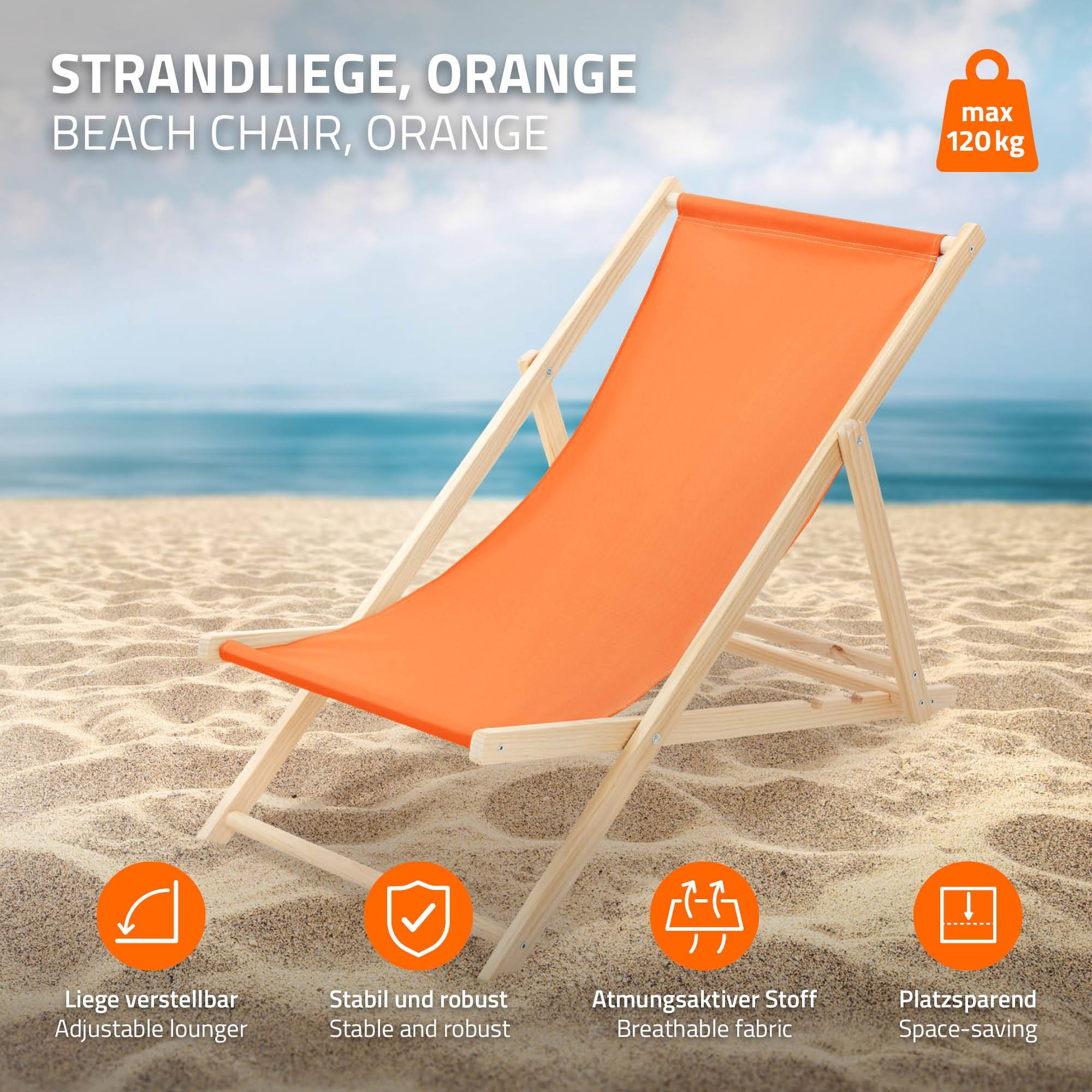 Ecd-Germany - Set 5x Chaise longue de jardin pliable orange en bois chiliennes 3 positions de couchage jusqu'à 120 kg usage intérieur extérieur balcon terrasse - Image 3