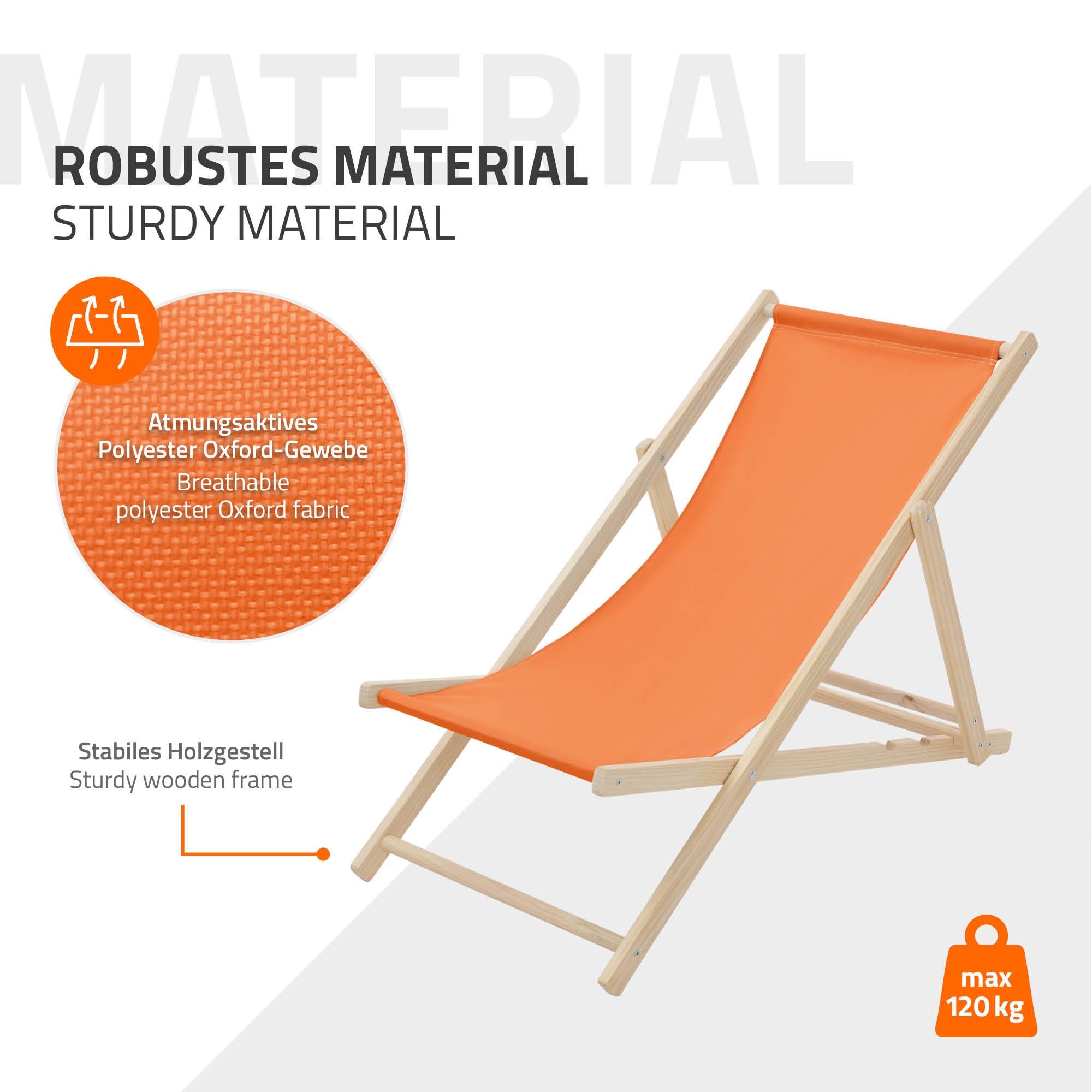 Ecd-Germany - Set 5x Chaise longue de jardin pliable orange en bois chiliennes 3 positions de couchage jusqu'à 120 kg usage intérieur extérieur balcon terrasse - Image 8
