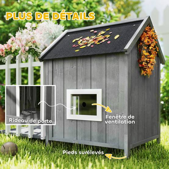 Niche chien extérieur bois sapin petits chiens terrasse toit asphalte 106x62cm gris - ComfortXL Outdoor Living - Image 8