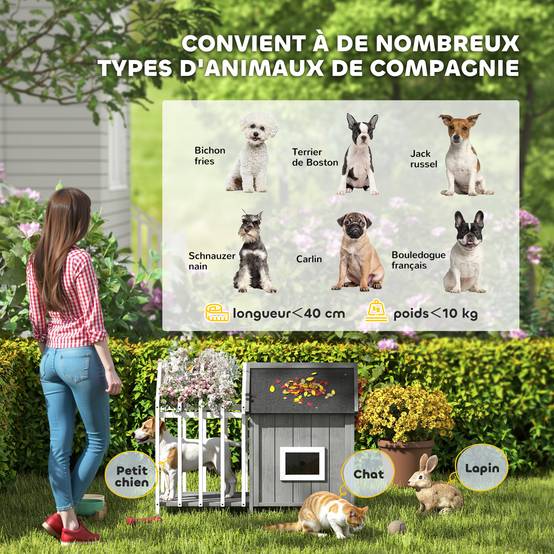 Niche chien extérieur bois sapin petits chiens terrasse toit asphalte 106x62cm gris - ComfortXL Outdoor Living - Image 9
