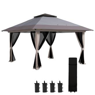 Tente pliante pop-up à hauteur réglable, protection UV50+, double toit et moustiquaires, 4 x 4 x 2,8 m, gris clair
